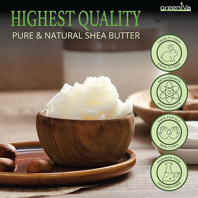 GreenIVe Shea Butter Raw 100% Pure Unrefined Ivory Shea Butter Grade A West African Karite Nut Butter for DIY Butters Lotions Creams Soaps Balms Lip Care Hair Body Moisturizer Massage Butter Jar 16oz