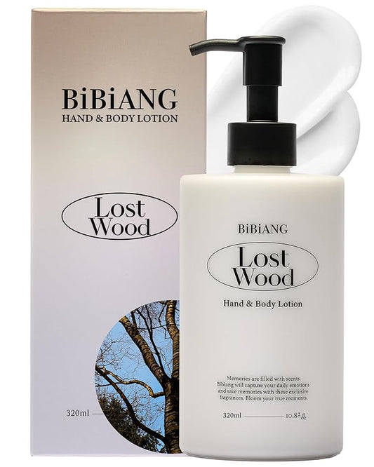 Lost Wood Body Lotion - Korean Body Care for Moisturizing & Nourishment - Hydrating Body Care Formula with Woody Soap Scent, Shea Butter & Jojoba Oil - 10.82 fl.oz