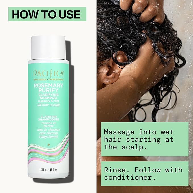 Pacifica Shampoo & Conditioner Set – Rosemary Purify Invigorating Set with Cooling Mint for Clarifying and Detoxing, Sulfate-Free, Vegan & Cruelty-Free, 12 oz & 8 oz (Set of 2)