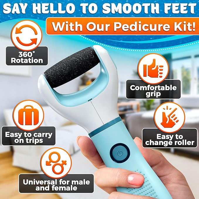 Electric Foot Callus Remover – Rechargeable Foot Sander Electric with 2800 RPM Motor & 1200 mAh Battery, 360° Rotating Replaceable Roller – Pedicure Tools for Feet for Smooth Heels & Dry Skin Care