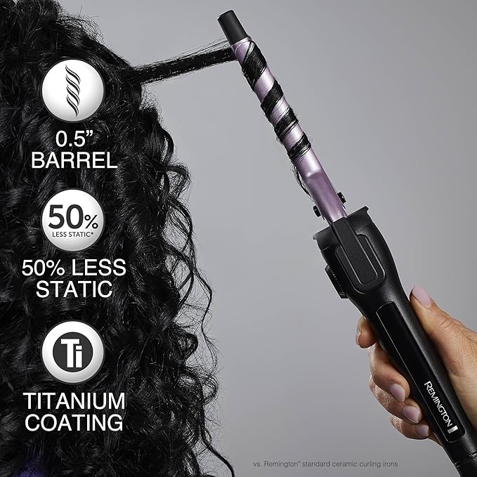 Remington Anti-Static ½-Inch Clipped Curling Iron with Titanium Protection, Fast Heat-Up, Ceramic Barrel for Tight Ringlet Curls & Natural Curl Definition, Auto Shut-Off