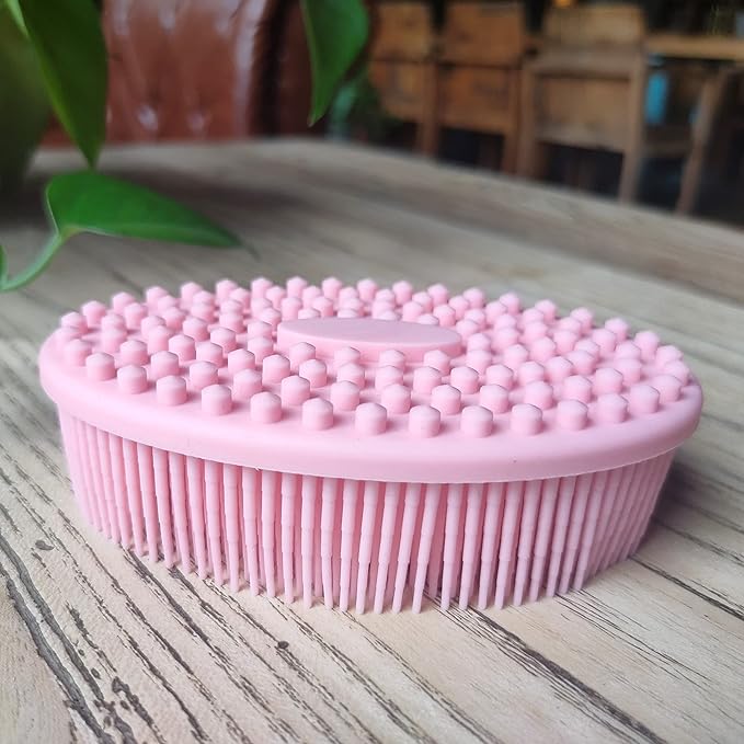 Premium Sensory Brush for Kids or Autism,Soft Silicone Body Scrubber,2 in 1 Sensory Room Occupational Therapy Sensory Brushes,Silicone Loofah,Pet Shower Brush Bath Brush Shampoo Brush(Big Oval-Pink)