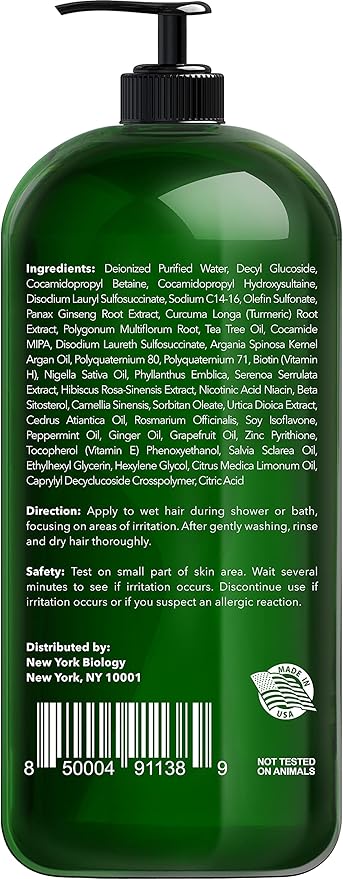 New York Biology Tea Tree Shampoo – Deep Cleanser – Relief for Dandruff and Dry Itchy Scalp – Therapeutic Grade - Helps Promote Hair Growth – 16.9 fl Oz - Pack of 2