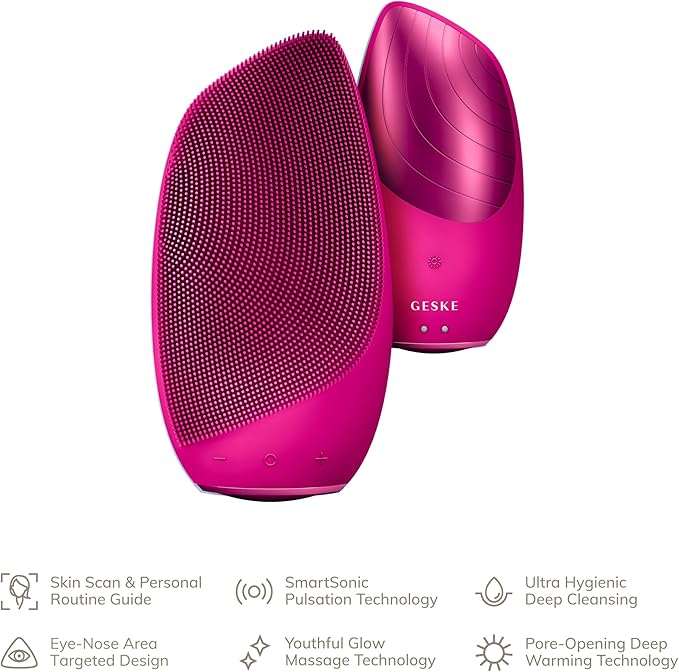 GESKE SmartAppGuided Sonic Thermo Facial Brush | 6 in 1 | Skin Cleansing | Cleansing Brush with Thermal Function | Electric Facial Massager