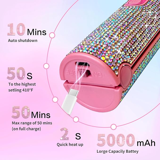 Cordless Hair Straightener, Portable Straightener 2 in 1 for Hair Straightening and Curling,5000mAh Mini Travel Hair Straightener,Fast Heating Titanium Flat Iron, 210°C/410°F Within Seconds (Mermaid)