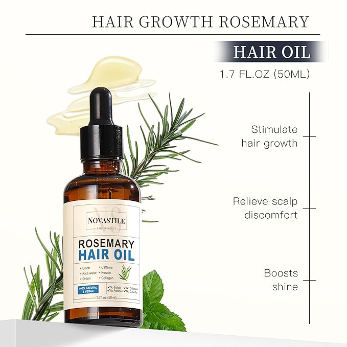 Rosemary Hair Oil – Dry Scalp & Split End Treatment with Biotin & Essential Oils for Strengthening, Nourishing, Moisturizing & Supporting Longer, Healthier Hair