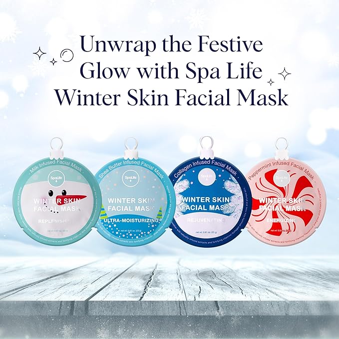 SpaLife Beauty Winter Skin Christmas Face Mask Bundle | Korean Facial Masks | Hydrating, Moisturizing and Firming Sheet Mask Set | Christmas Gifts for Women | 12 Pack