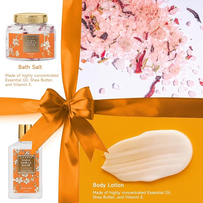 Christmas Gifts for Women - 21-Piece Luxury Vanilla Sugar Bath and Body Spa Gift Basket Set for Women Self Care Kit with Necklace, Bath Bomb | Valentine's Day, Mothers Day Gifts for Mom, Wife
