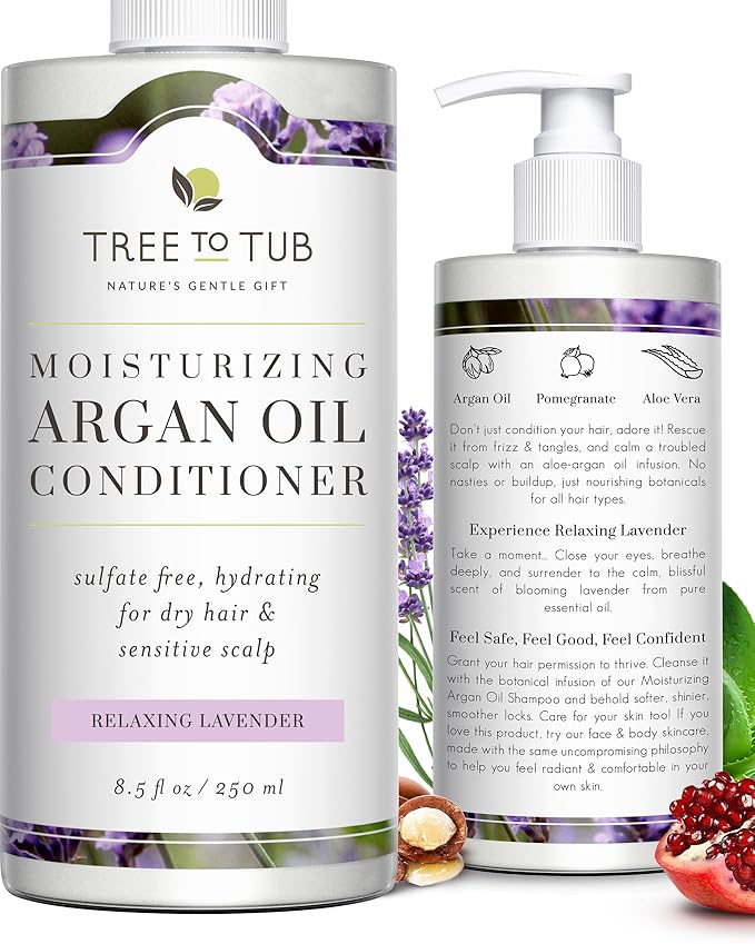Deep Repair Argan Oil Conditioner by Tree To Tub - pH 5.5 Balanced Nourishing Hair Conditioner for Damaged Hair and Dry Scalp, with Organic Coconut Oil, Lavender Essential Oil 8.5 oz