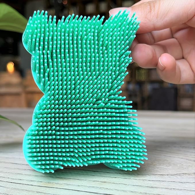 Premium Sensory Brush for Kids or Autism,Soft Silicone Body Scrubber,2 in 1 Sensory Room Occupational Therapy Fidget Brushes,Silicone Loofah,Pet Shower Brushes Bath Shampoo Brush(Bear-Teal)