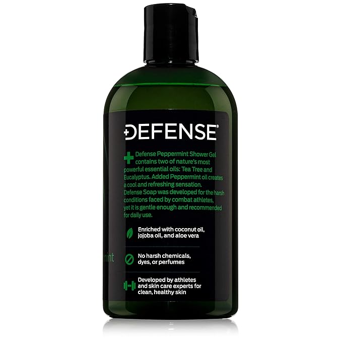Defense Soap Peppermint Tea Tree Body Wash | All Natural Organic Shower Soap for Athletes | Odor Control & Skin Fungal Protection for Sports, Post Workout & Recovery - 12 oz