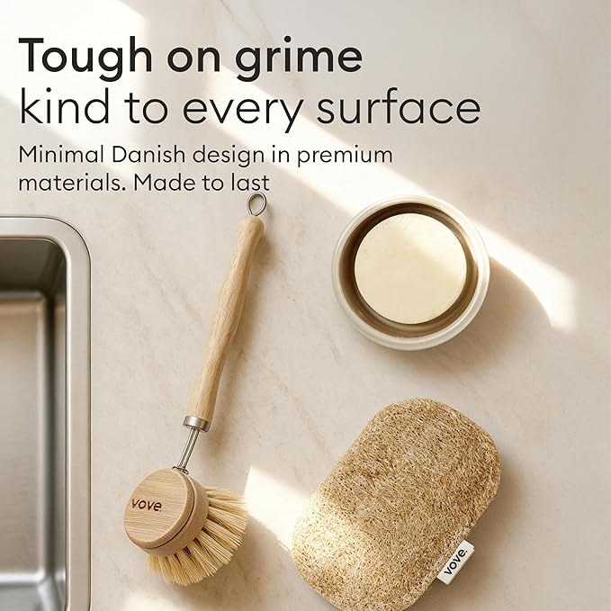 Vove Scrub Sponges 4 Pack, Cellulose & Cotton with Natural Loofah, Eco-Friendly Loofah Dish & Kitchen Sponges, Bathroom Scrubbing Pads, FSC-Certified Packaging