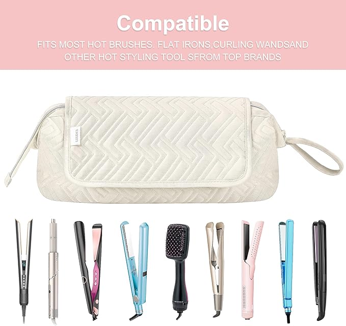 Leudes Hair Tools Travel Bag for Women Heat Resistant Mat for Travel Essentials Hot Tools Straighteners,Flat Irons,Curling Iron,Hot Air Brushes and Hair Dryer Organizer Bags 2 in 1 (Beige)