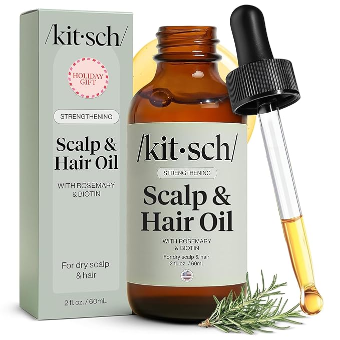 Kitsch Rosemary Oil for Hair Growth – Pre-Wash Hair Oil with Castor, Biotin, Jojoba – Hair Care, Adds Shine, Strengthens Roots, Scalp Treatment | Ideal Gifts for Women – Lavender Scent, 60mL