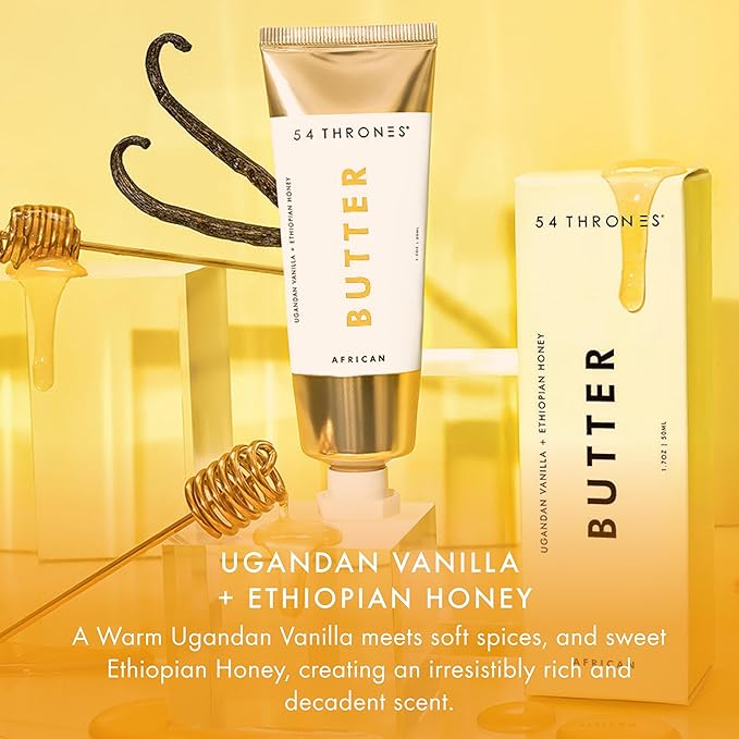 54 Thrones Mini African Beauty Shea Butter, Intensive Dry Skin Support, Moisturizing Body Butter for Women, Moisturizing Body Balm and Cream, Locks in Moisture, Ugandan Vanilla + Ethiopian Honey, 1 oz