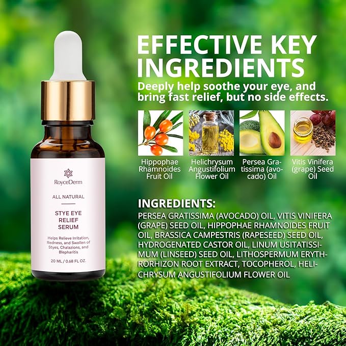 Roycederm Stye Eye Treatment Serum: Natural Stye Remover for Styes Chalazion and Blepharitis - Safe & Fast Relief (0.68 Fl Oz (Pack of 1))