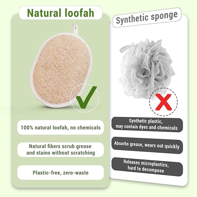 Vietnamese Natural Loofah Exfoliating Body Scrubber Pads, 100% Plant-Based Shower Luffa Sponge, Bath Loofah for Women Men, 2-Pack