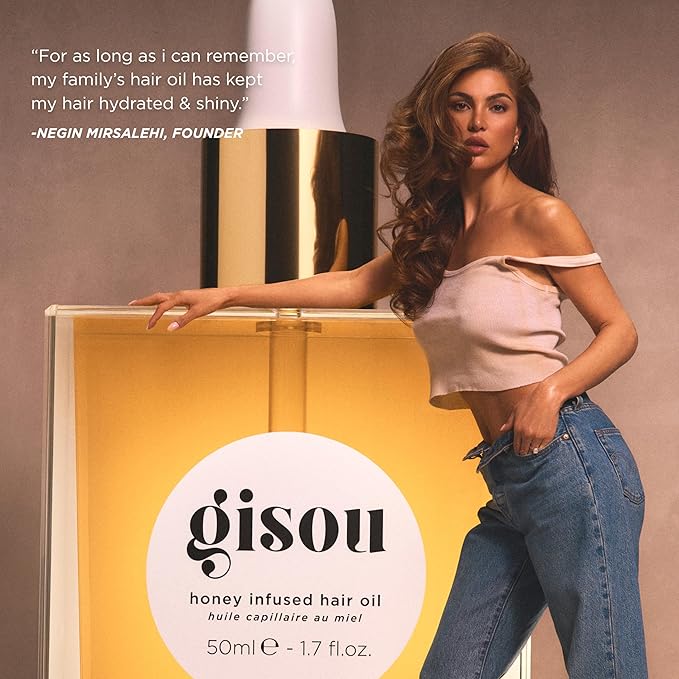 Gisou Honey Infused Hair Oil - Hydrating & Frizz Control Treatment with Mirsalehi Honey, Adds Shine & Heat Protectant for All Hair Types, 1.7 Fl Oz