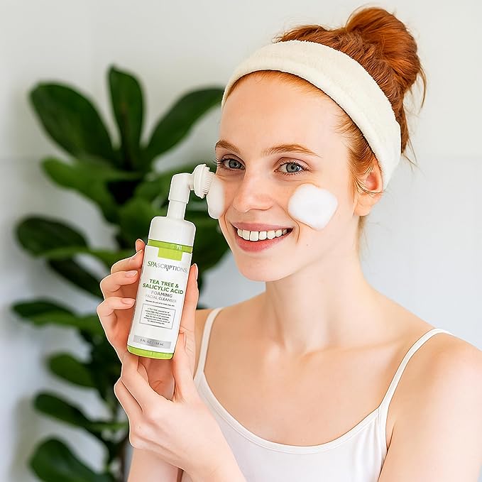 SpaScriptions Tea Tree & Salicylic Acid Foaming Facial Cleanser, pH Balanced, Non Comedogenic, Paraben Free, For All Skin Types, 5 fl oz / 150 mL