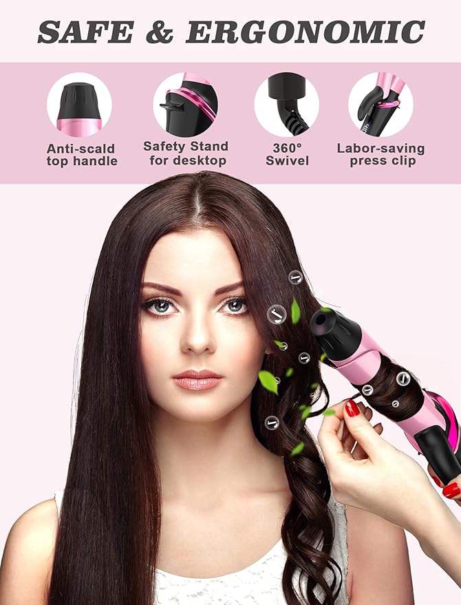 Mini Curling Iron for Travel,110~240V Dual Voltage with European Plug Adapter,Small Curling Iron for Short Hair,Tiny Curling Irons for Women,Anti-Scald Cover,Auto-Off,5 Temp Digital Settings,1 Inch