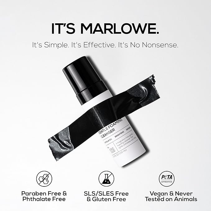 MARLOWE. No. 129 Gentle Foaming Facial Cleanser 4.5 Oz, Exfoliating, Brightening & Protective Daily Mens Face Wash with PHA, Natural Green Tea Extracts & Antioxidants, Unscented & Vegan
