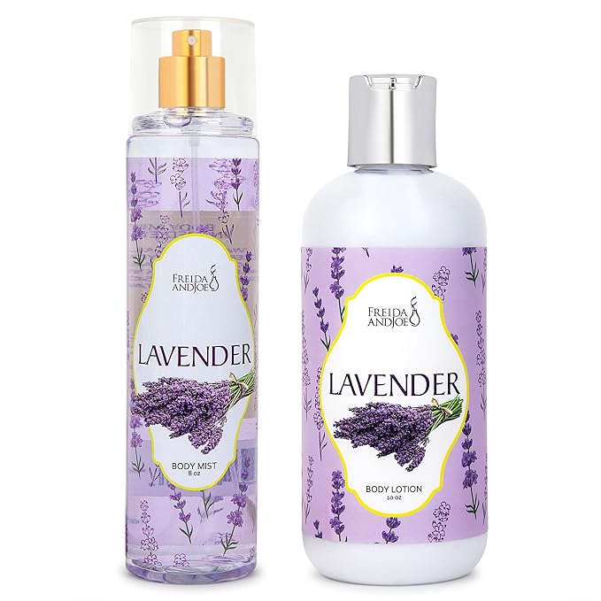 Home Spa Gift 10oz Deep Moisturizing Fragrance Body Lotion & 8 oz. Fine Fragrance Body Mist Set Luxury Self-Care Combo for Women and Girls (Lavender)