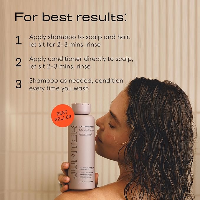 Jupiter Anti Dandruff Shampoo & Conditioner for Men & Women for Flaky, Itchy, Oily & Dry Scalp - Nourishes Scalp and Reduces Breakage & Flakes - Color-Safe, Sulfate-Free, Paraben-Free