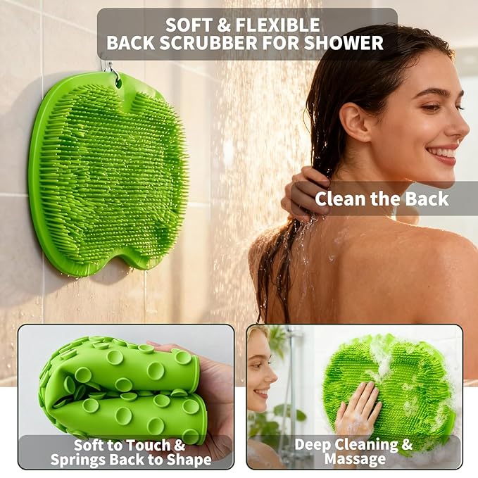 Shower Foot Scrubber Mat with 3 Types of Upgraded Brushes for Massage, Shower Back Scrubber with Micro suction cups,Non Slip Bathtub Shower Scrubber for Body at Home Spa(Sage)