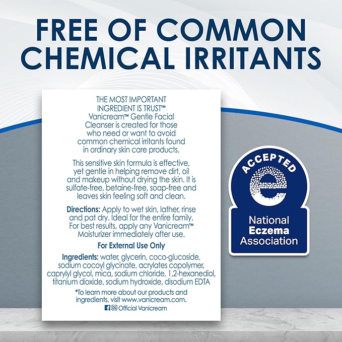 Vanicream Gentle Facial Cleanser with Pump Dispenser - 8 fl oz - Formulated Without Common Irritants for Those with Sensitive Skin