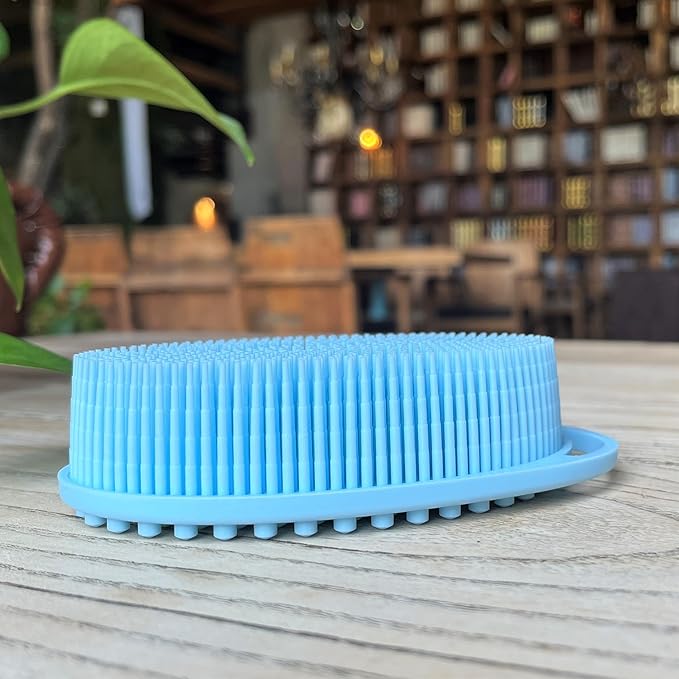 Premium Sensory Brush for Kids or Autism,Soft Silicone Body Scrubber,2 in 1 Sensory Room Occupational Therapy Brushes,Silicone Loofah,Pet Shower Brush Bath Brush Shampoo Brush(hangable-Oval-Blue)