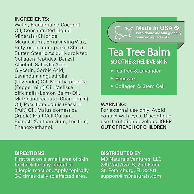 Tea Tree Oil Foot Balm – Soothing Moisturizer for Dry, Cracked Feet & Nails | Hydrating & Nourishing Skin Care for Tired, Rough, and Calloused Feet | Refreshing 2 oz Balm by M3 Naturals