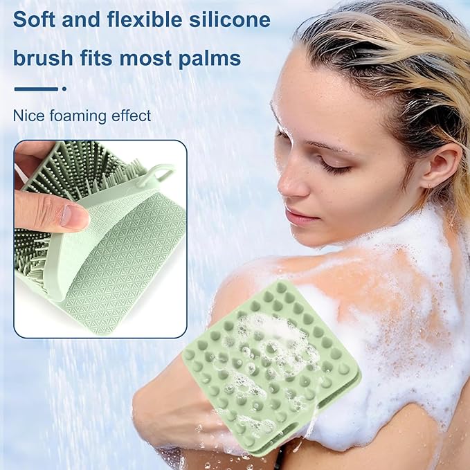 Silicone Body Scrubber 2pcs Silicone Loofah Silicones Shower Scrubber Exfoliating Body Scrubber for Women Men Soft Silicones Bath Shower Brush & Scalp Massager for All Skin Lather Well (Green,Grey)
