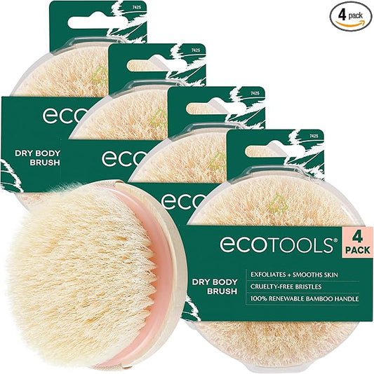 EcoTools Dry Body Brush 4-Pack – Exfoliating Body Scrubber for Dead Skin Removal, Cellulite Massage, Circulation