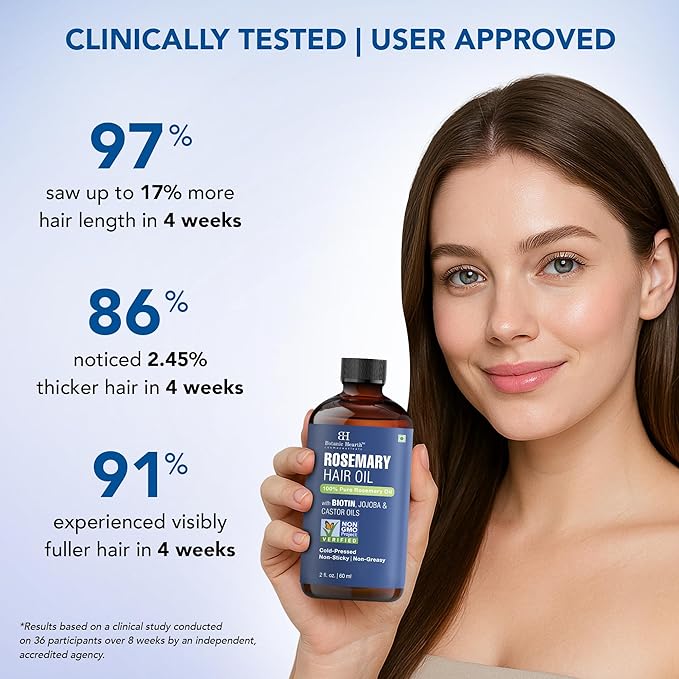 Botanic Hearth Rosemary Hair Oil 2 fl oz | With Derma Roller & Glass Bottle | Hair Growth Oil for Stronger, Thicker Hair | Lightweight, Non-Sticky Formula | Pack in Monocarton