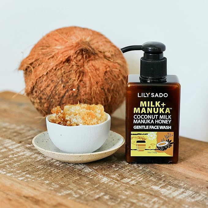 LILY SADO MILK+MANUKA™ Coconut Milk & Manuka Honey Gentle Gel Face Cleanser - Natural Cruelty-Free Facial Wash Cleanses, Balances, Soothes & Hydrates - Reduces Pores & Blackheads - 5oz