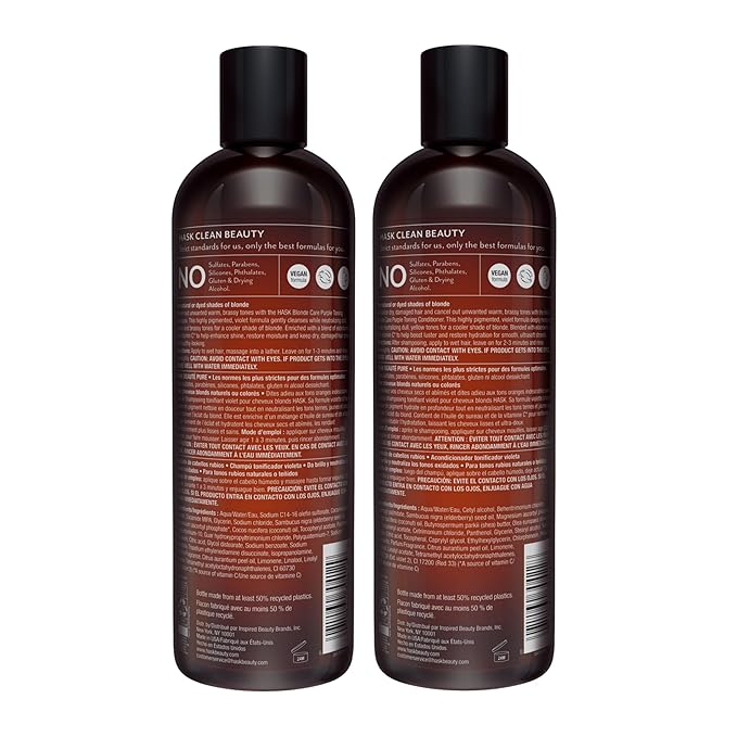 HASK Blonde Care Shampoo + Conditioner Set for Blonde Hair | Sulfate-Free, Gluten-Free, Vegan, Color Safe | 12oz each