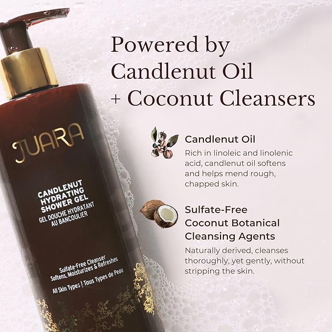 Juara - Candlenut Hydrating Shower Gel | Moisturizing Body Wash | Natural Soap | Soothe Skin | Gentle Nourishment | Cruelty Free, Paraben & Sulfate Free, Vegetarian | 12 oz.