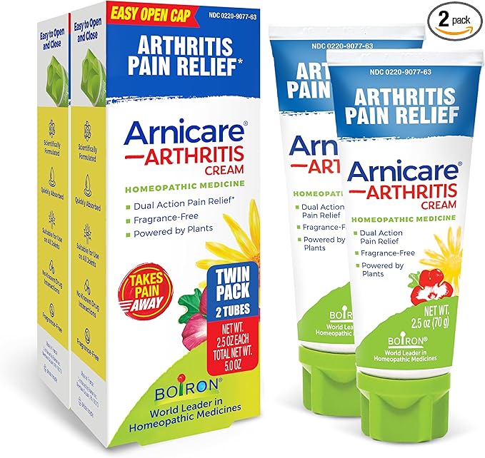 Boiron Arnicare Arthritis Cream with Devil’s Claw for Pain Relief of Knees, Hands, Wrists, Elbows, Joints & Muscles – Quickly Absorbed & Fragrance-Free – 5 oz (2 Pack of 2.5 oz)