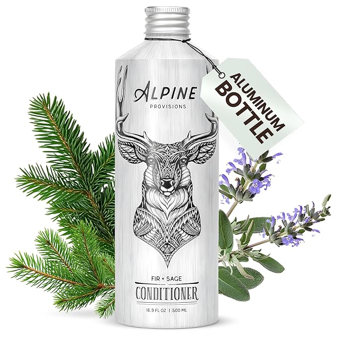 Alpine Provisions Fir & Sage Natural Conditioner - Moisturize, Repair, & Strengthen with Essential Oils, Sunflower oil & Aloe Vera, Vegan, Sulfate - Nourishing Plant-Based Hair Care - 16.9 FL Oz