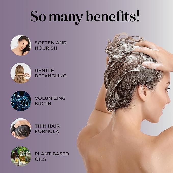 Advanced Biotin Shampoo and Conditioner Set - Sulfate and Paraben Free Shampoo and Conditioner for Thinning Hair with Rice Water Black Castor Caffeine Collagen and Rosemary Essential Oil (16 Fl Oz)