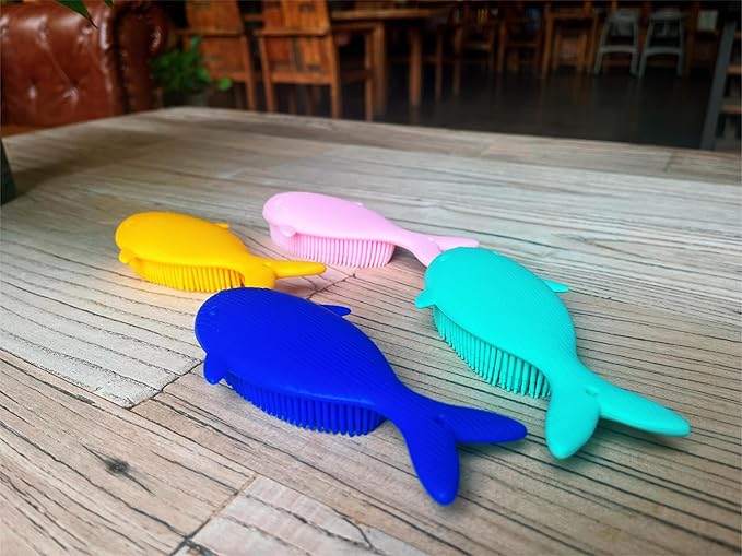 Premium Sensory Brushes for Kids or Autism,Soft Silicone Body Scrubber,2 in 1 Sensory Room Occupational Therapy,Silicone Loofah,Pets Shower Brush Bath Brush Shampoo Brush (4pcs(Whale))
