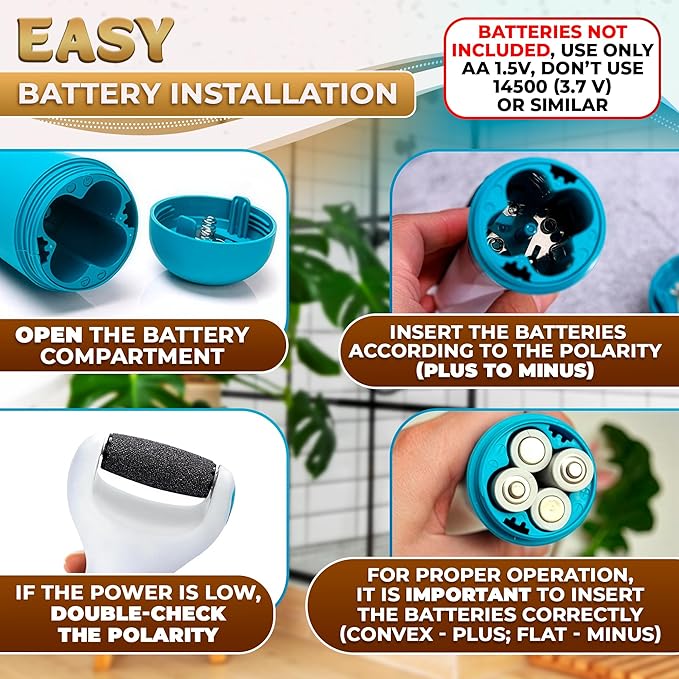 Electric Foot Callus Remover Tool | Batteries Not Included – High-Speed Foot Grinder with Easy-to-Replace Roller – On-The-Go Electric Callus Remover for Feet | Pedicure Tools for Feet Smoothing