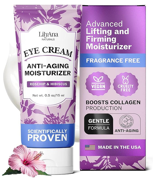 LilyAna Naturals Eye Cream for Dark Circles and Puffiness, Under Eye Cream for Wrinkles and Bags, Anti Aging Cream helps Improve Dryness; for Sensitive Skin 0.5 oz