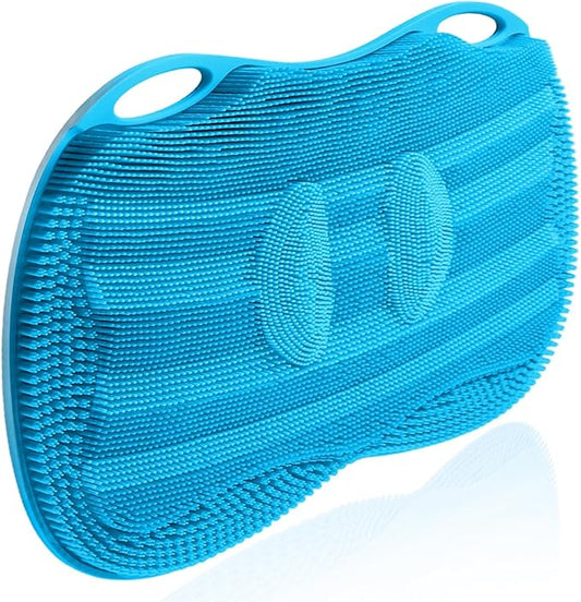 Kalolary Silicone Shower Foot Scrubber Mat, Large Foot Scrubber in Shower with Non Slip Suction Cups Foot Cleaner Brush to Clean Exfoliate and Massage Feet Without Bending Over Easy to Clean (Blue)