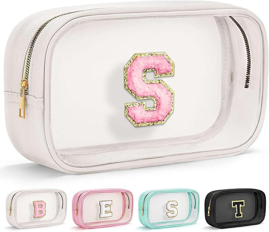 YOOLIFE Initial Birthday Gifts for Girls Kids Toiletry Bag Clear Makeup Bag Preppy Cosmetic Bag Birthday Gifts for 7 8 9 10 11 12 13 Year Old Girls Christmas Stocking Stuffers White S
