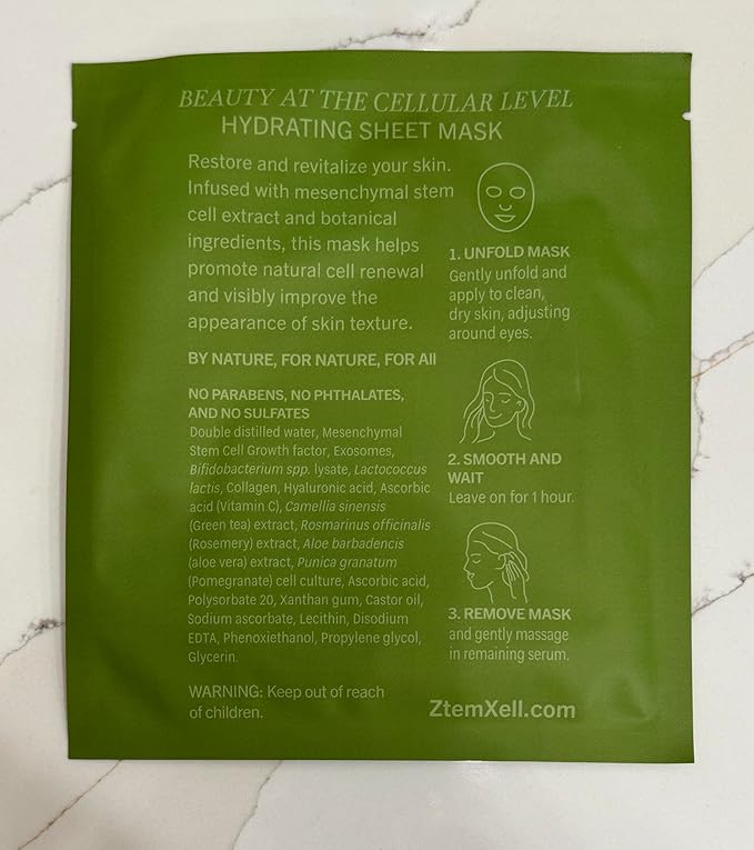 Face Mask, Anti-Aging Sheet Mask with Stem Cell Growth Factors, Hydrating, Rejuvenating, Bio-Cellulose, 4 Count