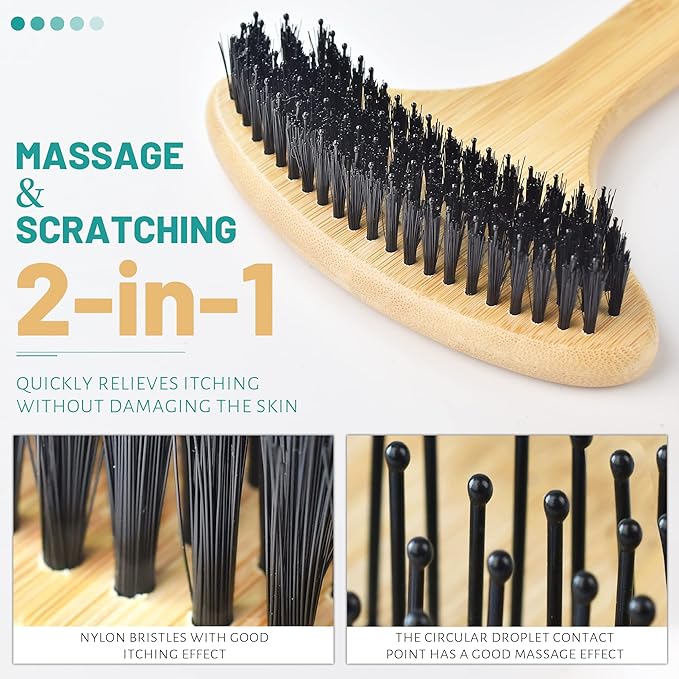 Bamboo Back Scratcher, Oversized Body Scratcher with 22” Curved Long Handle and 2 in 1 Wide Scratching/Massaging Head, for Itch Relief, Body Brush backscratchers for Adults Men Women