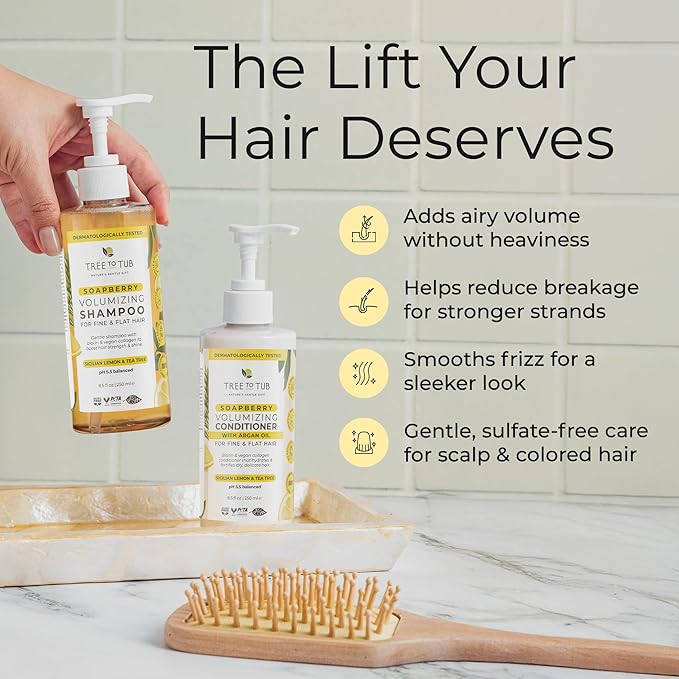 Tree To Tub Biotin Shampoo and Conditioner - Gentle Hair Thickening Shampoo and Conditioner for Fine Hair, Sensitive Scalp- Sulfate Free Shampoo and Conditioner Set w/Vegan Collagen Organic Argan Oil