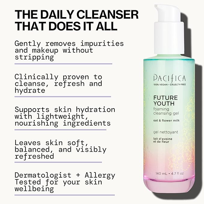 Pacifica Future Youth Foaming Face Wash - Hydrating Anti-Aging Cleansing Gel, Dermatologist Tested Gentle Facial Cleanser, Alcohol-Free Vegan Formula for All Skin Types Clean Beauty Cruelty-Free 4.7oz