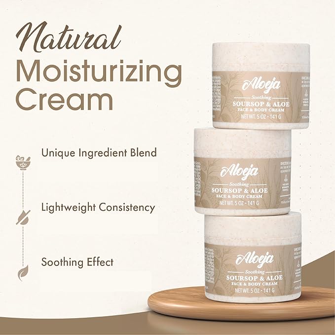 Soursop and Aloe Vera Moisturizing Cream - Ultra Hydrating Face Moisturizer and Body Lotion for Women & Men - Fragrance-Free Organic Lotion for sensitive skin with Hemp Oil, Tea Tree, Green Tea, 5 oz